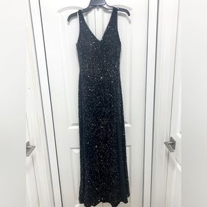 Black sequined long prom dress
